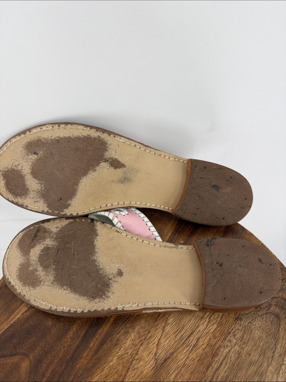 Jack Rogers Pink White Leather Navajo Flat Sandals Size 9 Preppy Resort - Picture 5 of 5